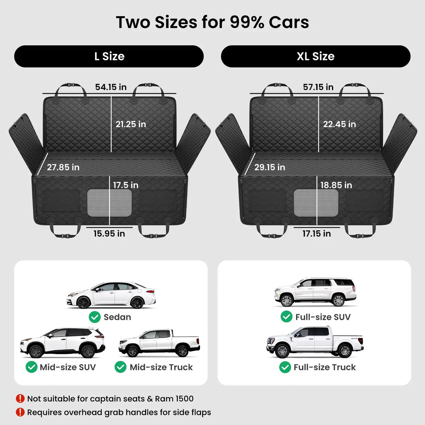 REEVAA Dog Seat Cover, Hard Bottom Back Seat Extender for Heavy-Duty Dogs, Dog Car Seat Cover with Cushion Sponge, Waterproof Dog Hammock with Mesh Window for Car, Universal Fits for Crew Cab Truck/Suv, Black