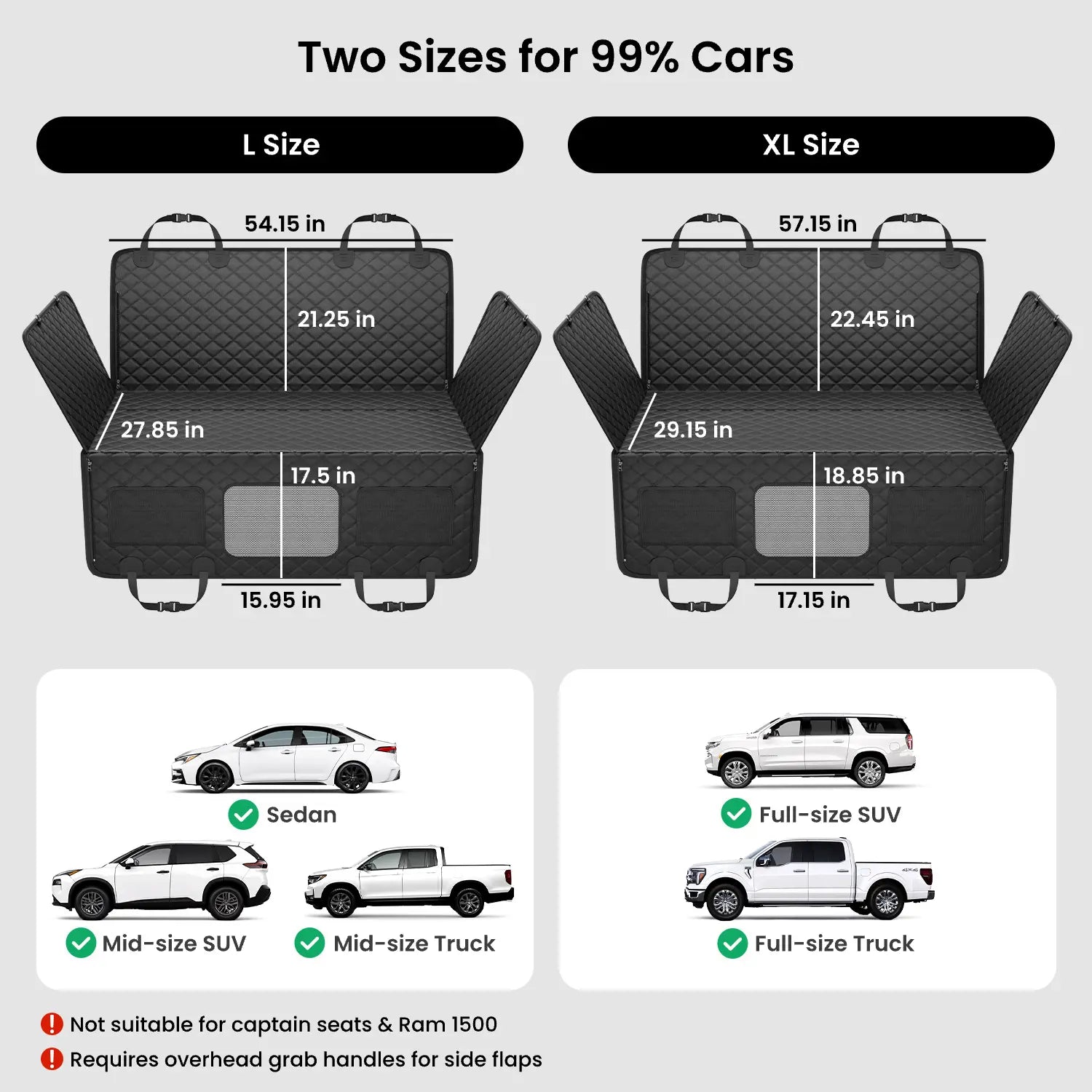 REEVAA Dog Seat Cover, Hard Bottom Back Seat Extender for Heavy-Duty Dogs, Dog Car Seat Cover with Cushion Sponge, Waterproof Dog Hammock with Mesh Window for Car, Universal Fits for Crew Cab Truck/Suv, Black