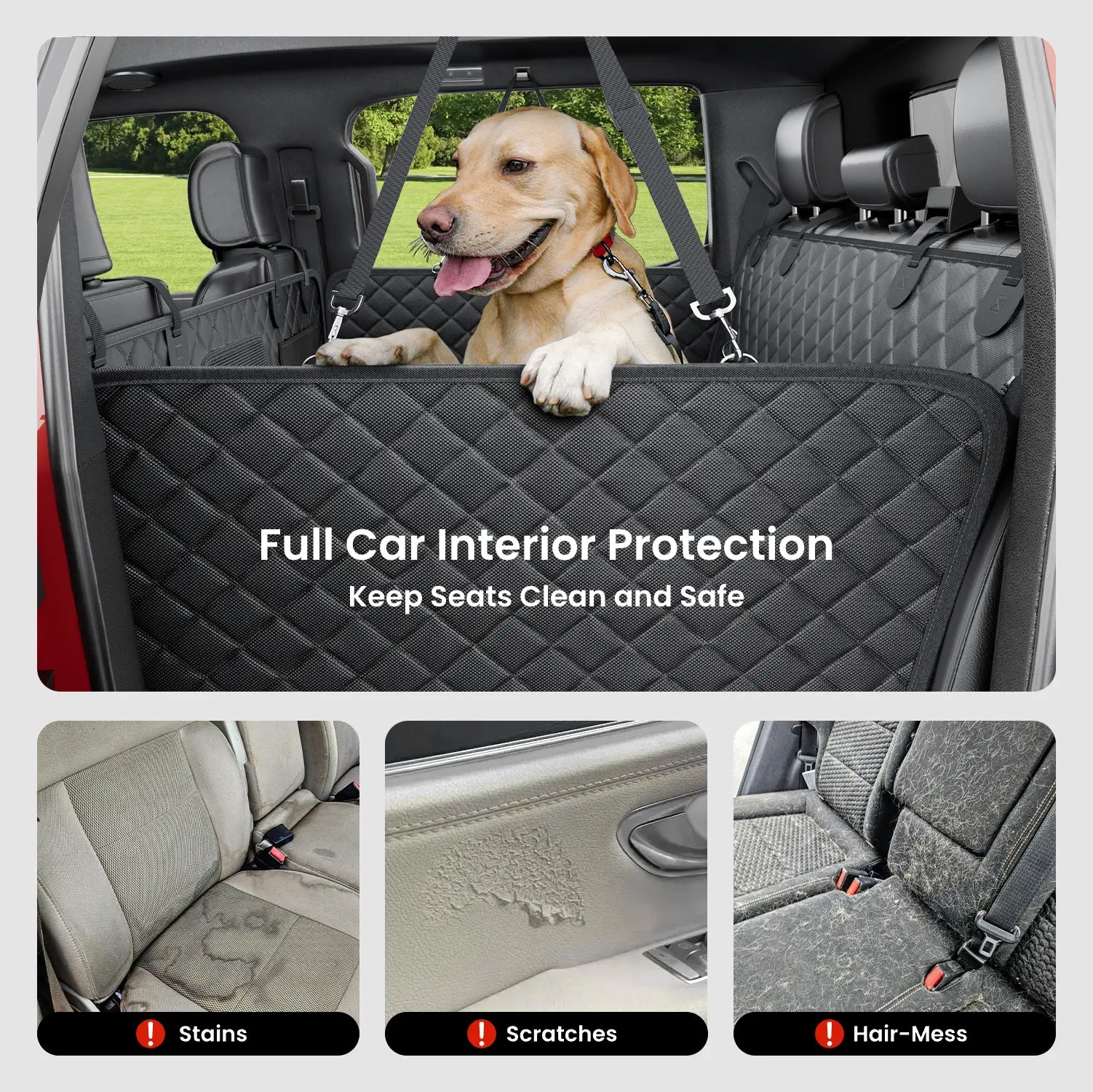 REEVAA Dog Seat Cover, Hard Bottom Back Seat Extender for Heavy-Duty Dogs, Dog Car Seat Cover with Cushion Sponge, Waterproof Dog Hammock with Mesh Window for Car, Universal Fits for Crew Cab Truck/Suv, Black