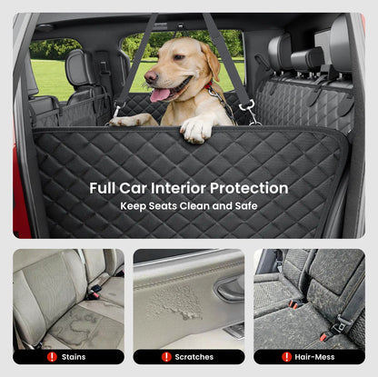 REEVAA Dog Seat Cover, Hard Bottom Back Seat Extender for Heavy-Duty Dogs, Dog Car Seat Cover with Cushion Sponge, Waterproof Dog Hammock with Mesh Window for Car, Universal Fits for Crew Cab Truck/Suv, Black