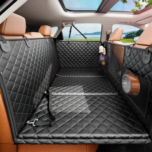 REEVAA Dog Seat Cover, Hard Bottom Back Seat Extender for Heavy-Duty Dogs, Dog Car Seat Cover with Cushion Sponge, Waterproof Dog Hammock with Mesh Window for Car, Universal Fits for Crew Cab Truck/Suv, Black